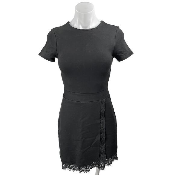 French Connection Black Short Sleeve Scalloped Lace Mini Pencil Sheath Dress 2 - Picture 2 of 6
